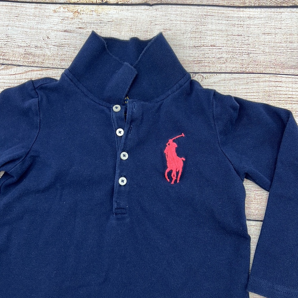Ralph Lauren Navy and Peach Longsleeve Polo Sz 4 - Picture 2 of 4